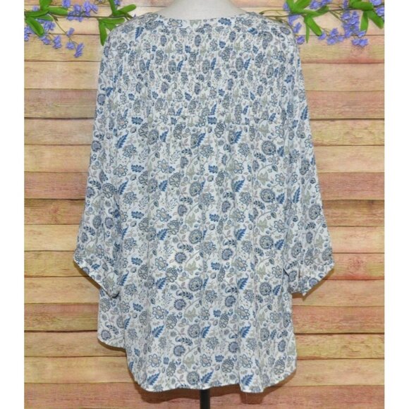 Rose + Olive Womens Blue Floral Button Up V-Neck Blouse Top Plus Size 2X Office - Picture 6 of 10